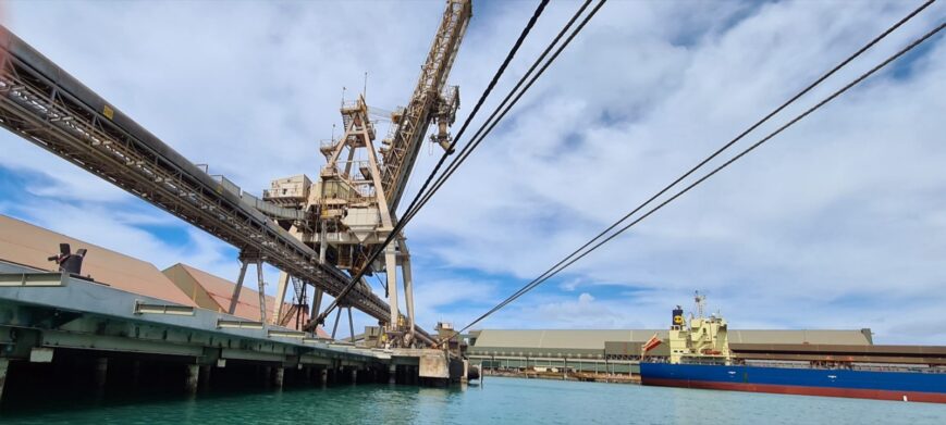 Ship loader and bulk carrier at a Mid-West port berth