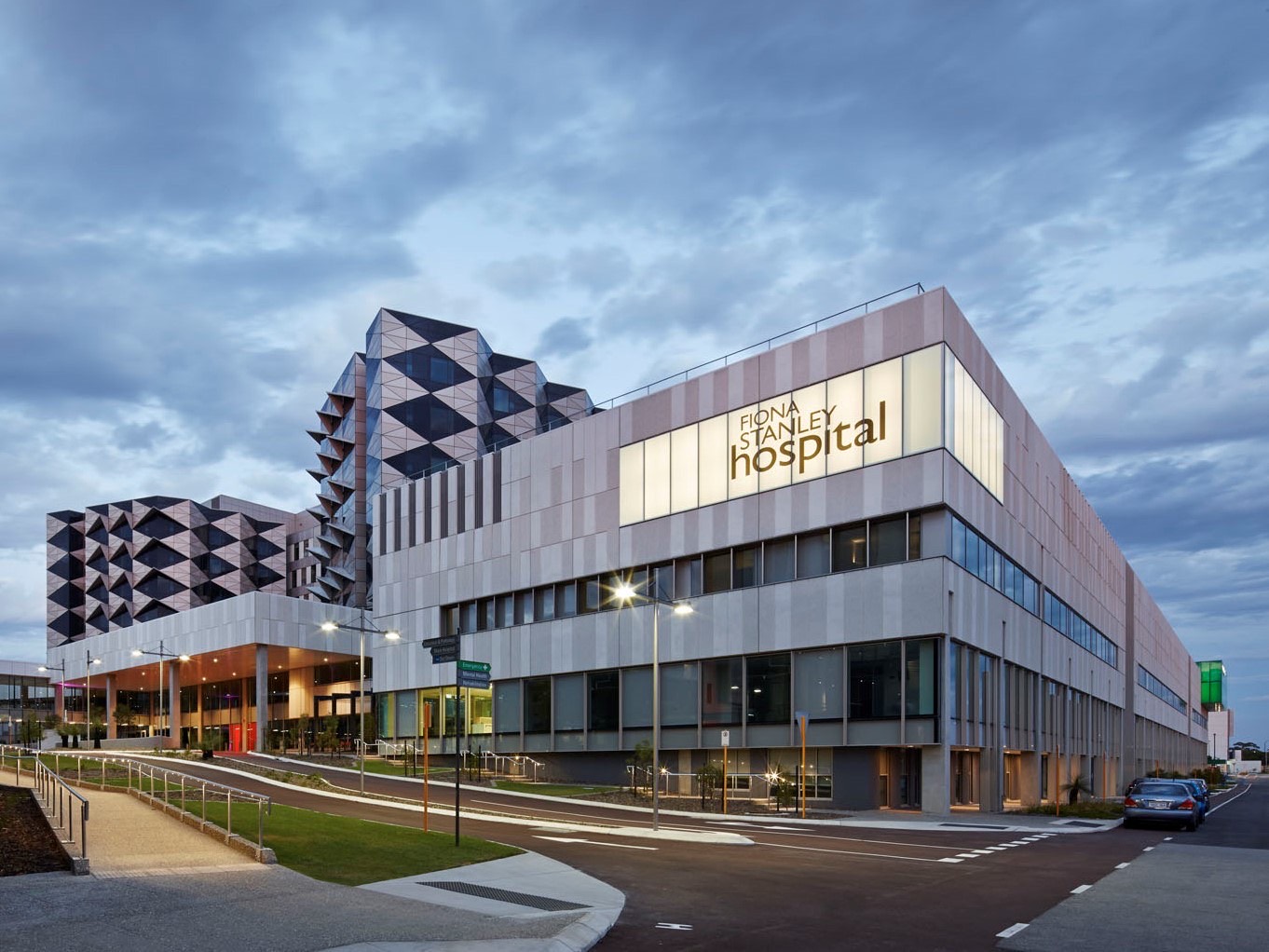 Fiona Stanley Hospital at dusk